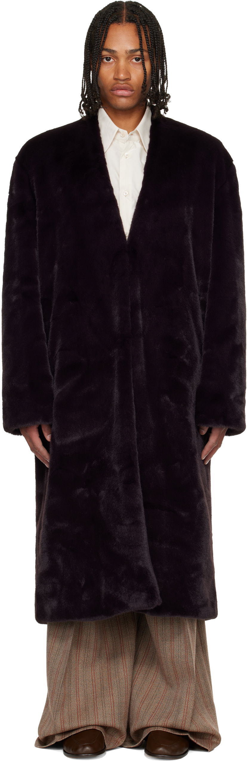Plašči Casablanca Shawl Faux-Fur Coat Črna | M-AW25-OT-218-01