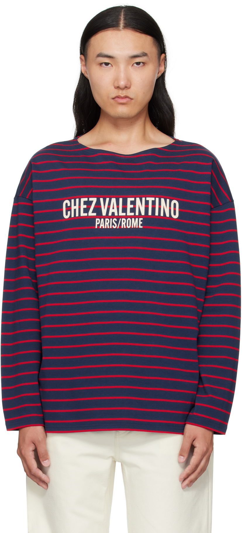 Majica Valentino Valentino 'Chez Valentino' Print Long Sleeve T-Shirt Mornarica | 7V3MG16RAYJ