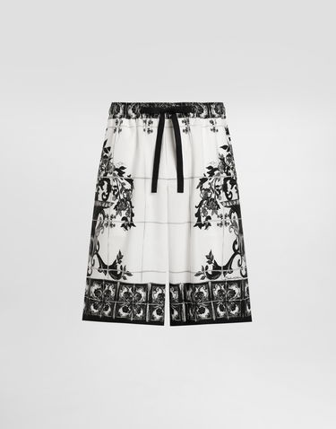 Kratke hlače Dolce & Gabbana Dolce & Gabbana Majolica-Print Poplin Shorts Bela | GV37ATHH5ECI33TN, 0