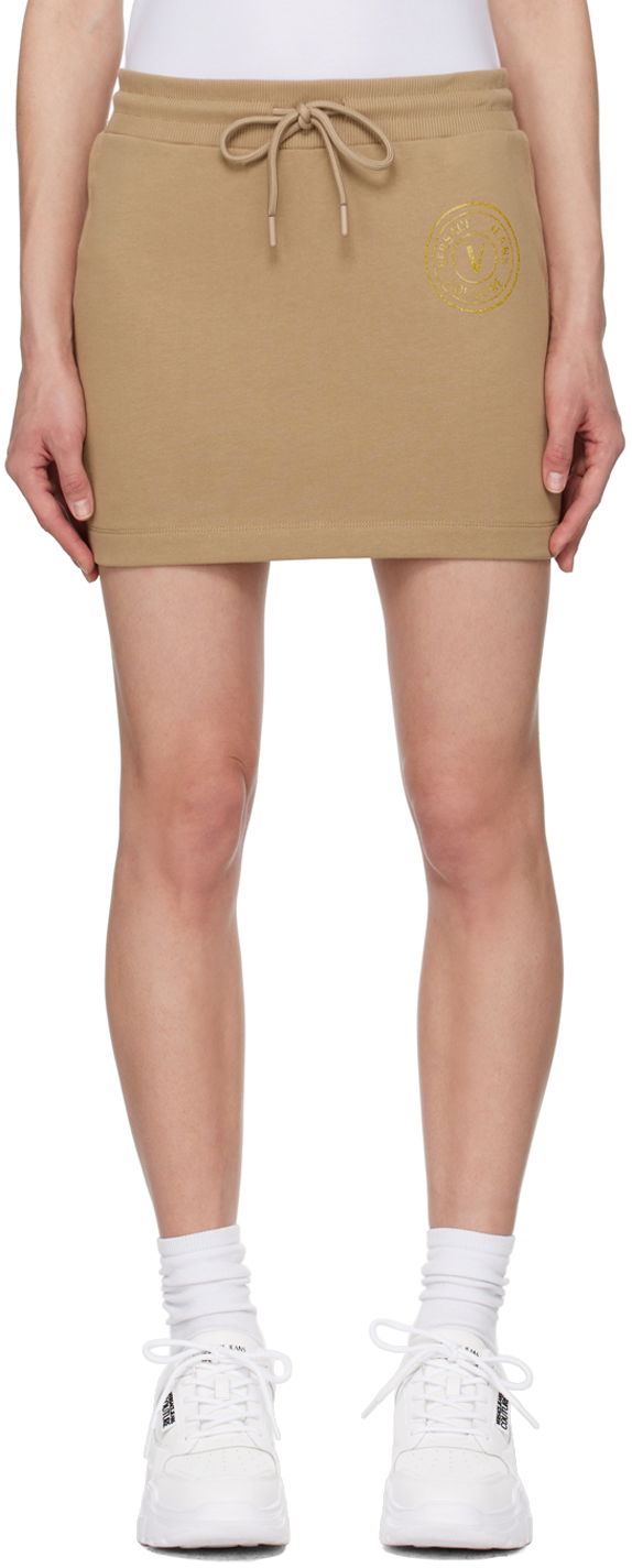 Krila Versace Jeans Couture Tan V-Emblem Miniskirt Bež | E76HAEG06_ECF01G