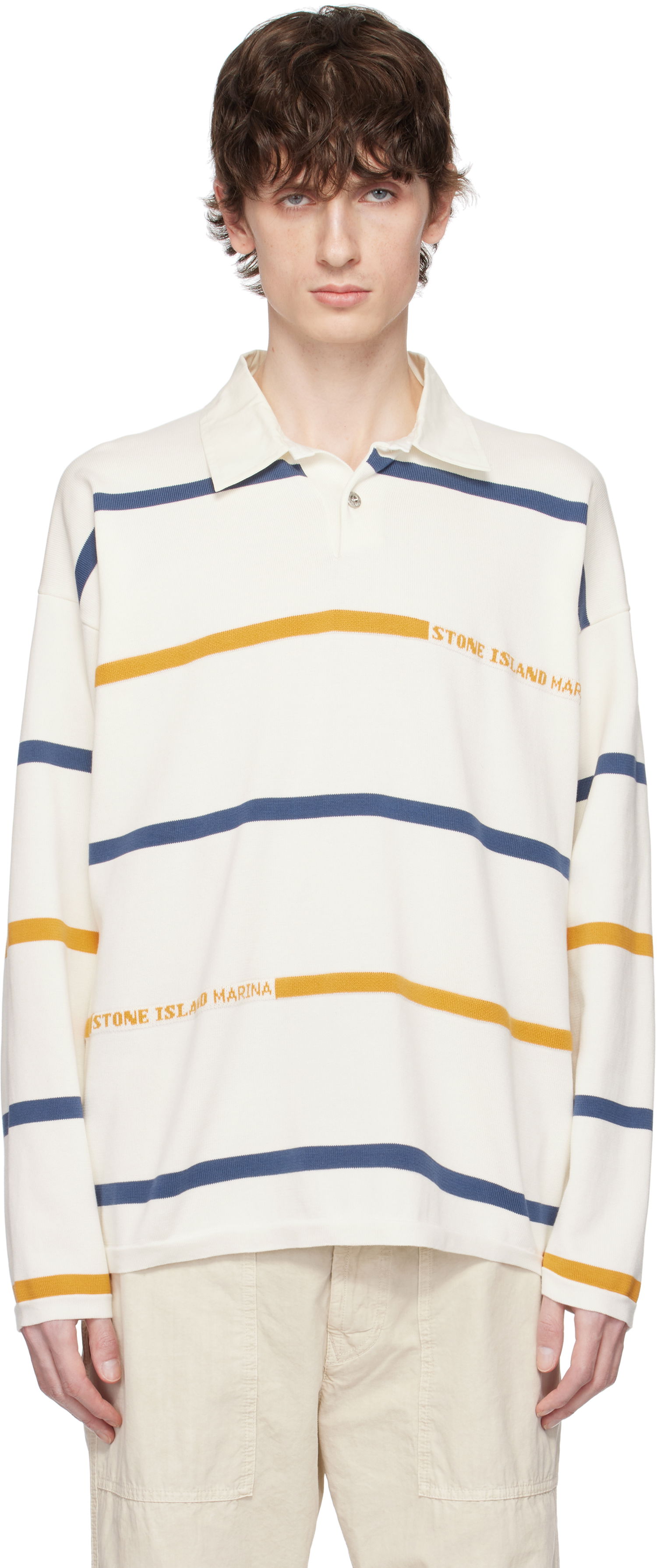 Polo majica Stone Island Stone Island Striped Organic Cotton Polo Bela | K1S15 5100035 S00XB, 0