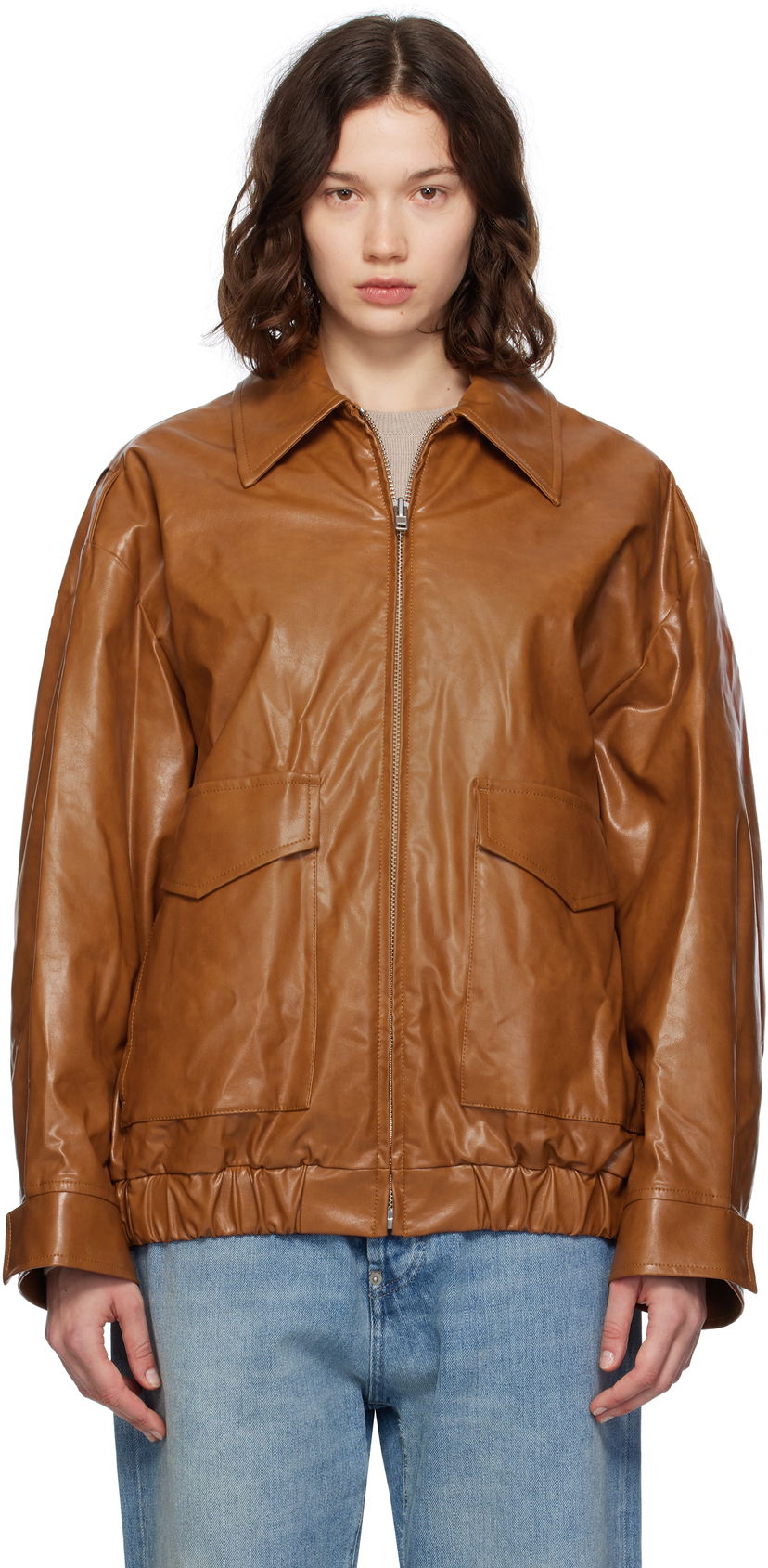 Bomber jakna Maison Margiela MM6 Maison Margiela Oversized Faux-Leather Bomber Jacket Rjava | S52AM0325 M35465