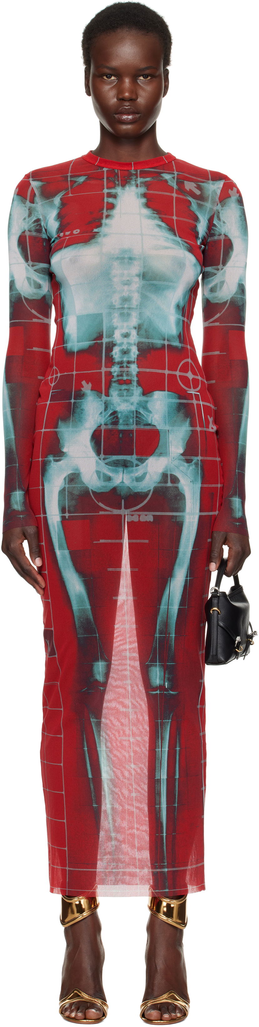 Obleke Jean Paul Gaultier Jean Paul Gaultier 'The Squeletor' Maxi Dress Rdeča | 25/33-F-RO309-T580-3058