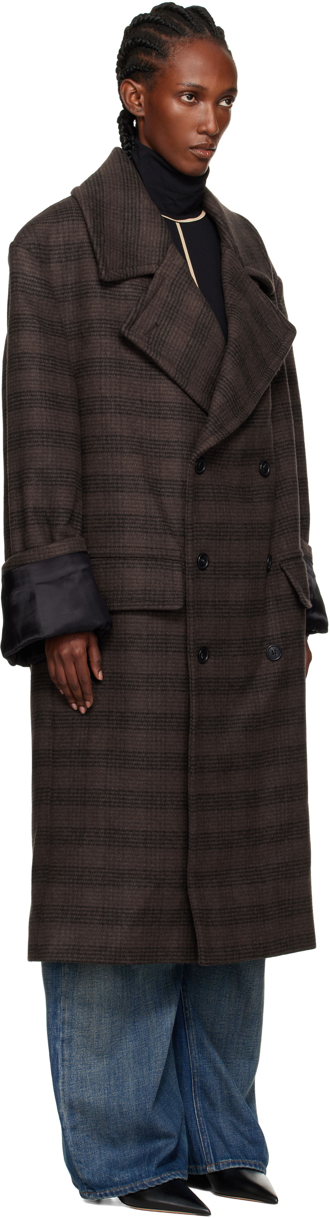 Plašči Maison Margiela MM6 Maison Margiela Checked Double-Breasted Coat Rjava | S52AA0190 M35472, 1