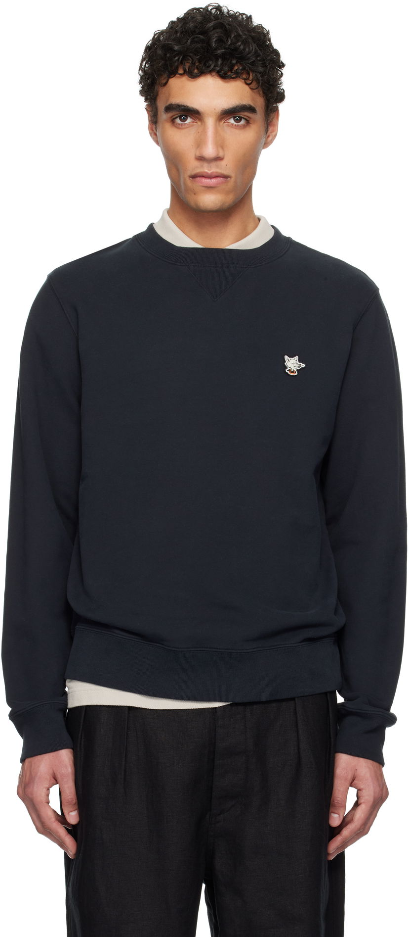 Pleteni pulover MAISON KITSUNÉ Maison Kitsuné Barista Fox Patch Sweatshirt Mornarica | OU00301KM0330