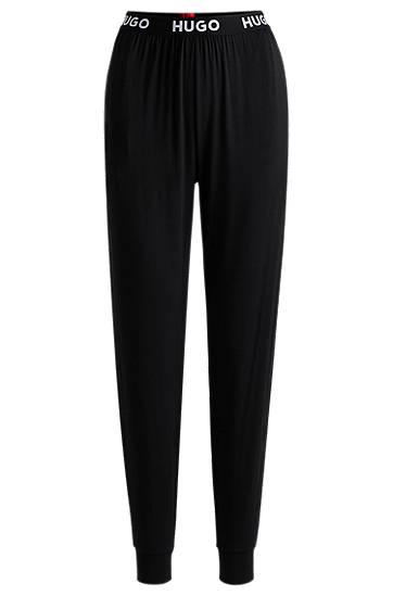Trenirka BOSS HUGO Stretch-Jersey Pyjama Bottoms with Logo Waistband Črna | 50490703