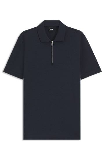 Polo majica BOSS Zip-Neck Piqué Polo Shirt Mornarica | 50544091