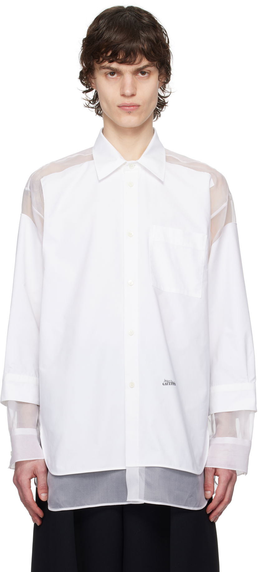 Srajce Jean Paul Gaultier Jean Paul Gaultier 'The Petit Grand' Sheer Panel Shirt Bela | 25/33-F-CH091I-C075-01