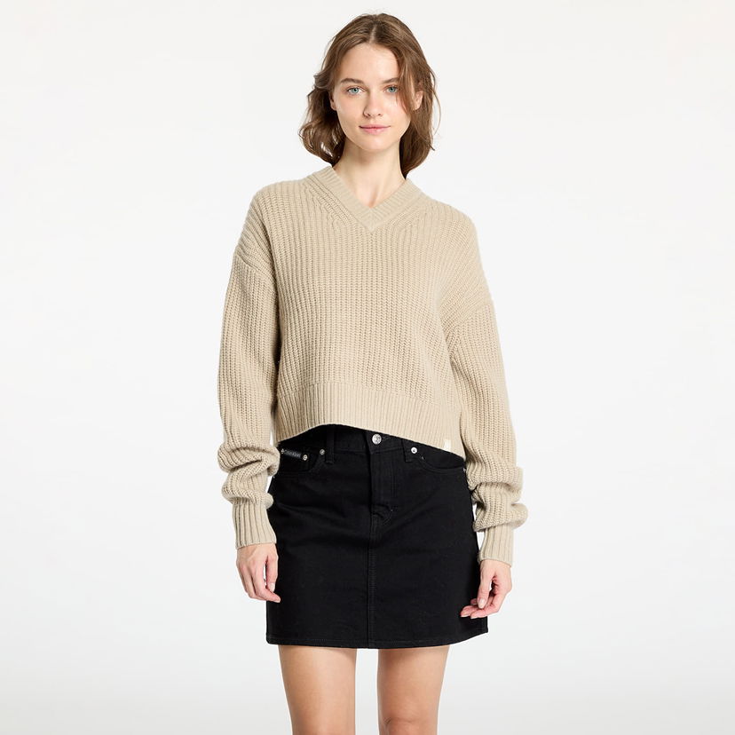 Pleteni pulover CALVIN KLEIN Chunky V-Neck Sweater Pelican Bež | J20J224635 PD7