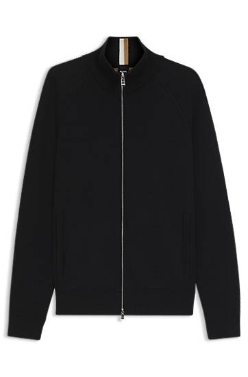 Pleteni pulover BOSS Zip-up cardigan in cotton and virgin wool Črna | 50543150