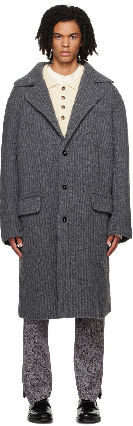 Plašči Bottega Veneta Felted Longline Coat Siva | 761642V3EY0