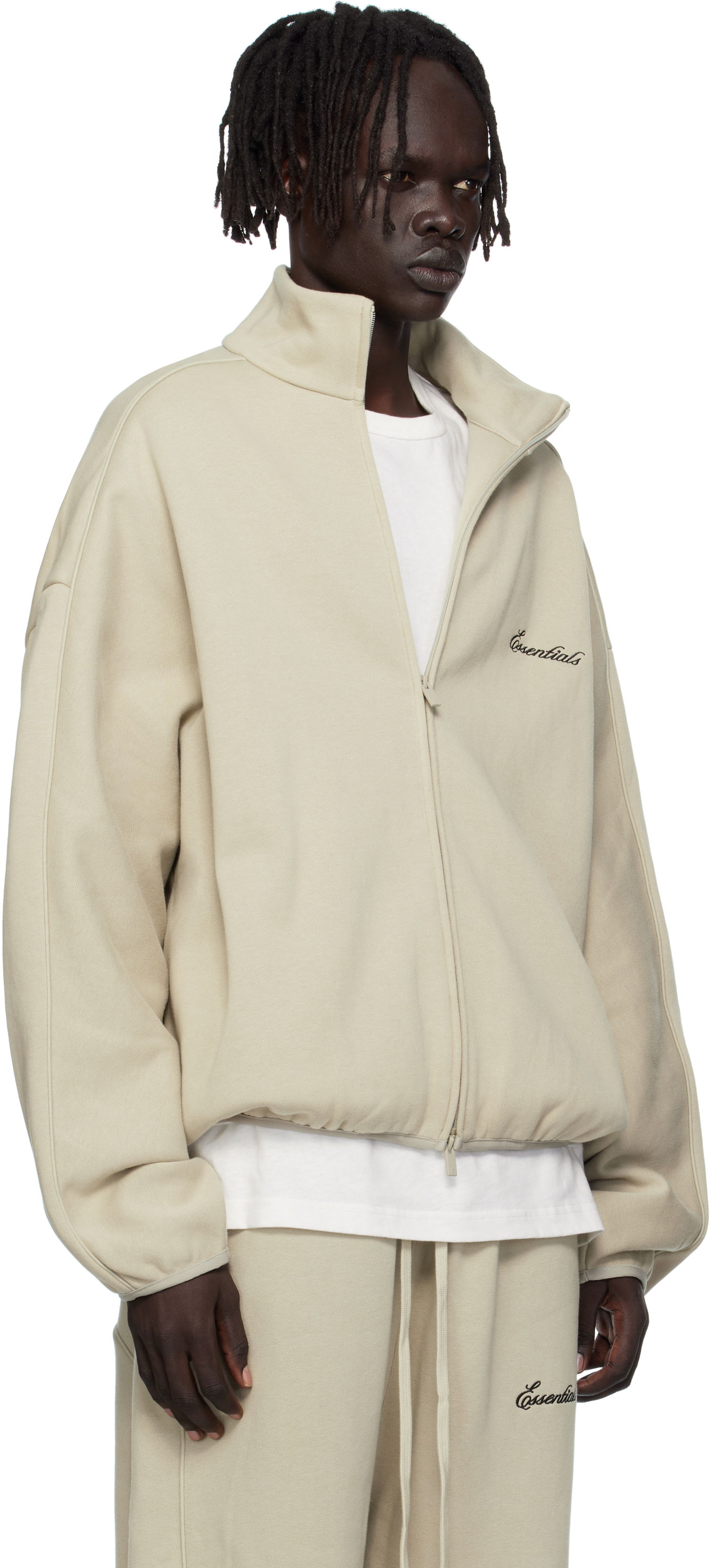 Jakna Fear of God Fear of God ESSENTIALS Modern Fit Fleece Track Jacket Bež | 202SP256896F, 1