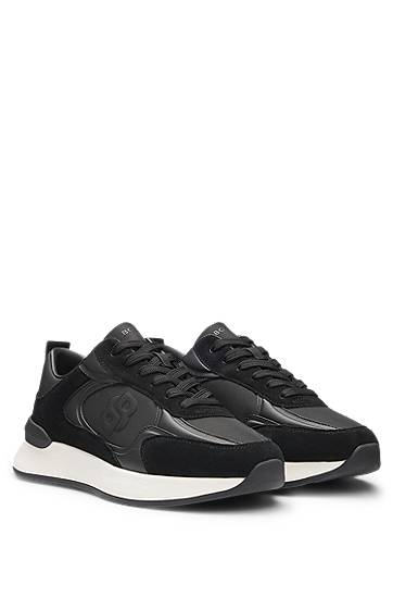 Nega čevljev BOSS Suede-Trim Double B Monogram Črna | 50548358