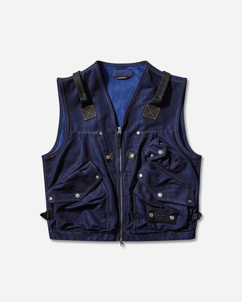 Telovnik Stone Island Polypropylene Denim Light Zip Multi-Pocket Utility Vest Rinsed Modra | K2S15-G100016-S00J2 VJ201