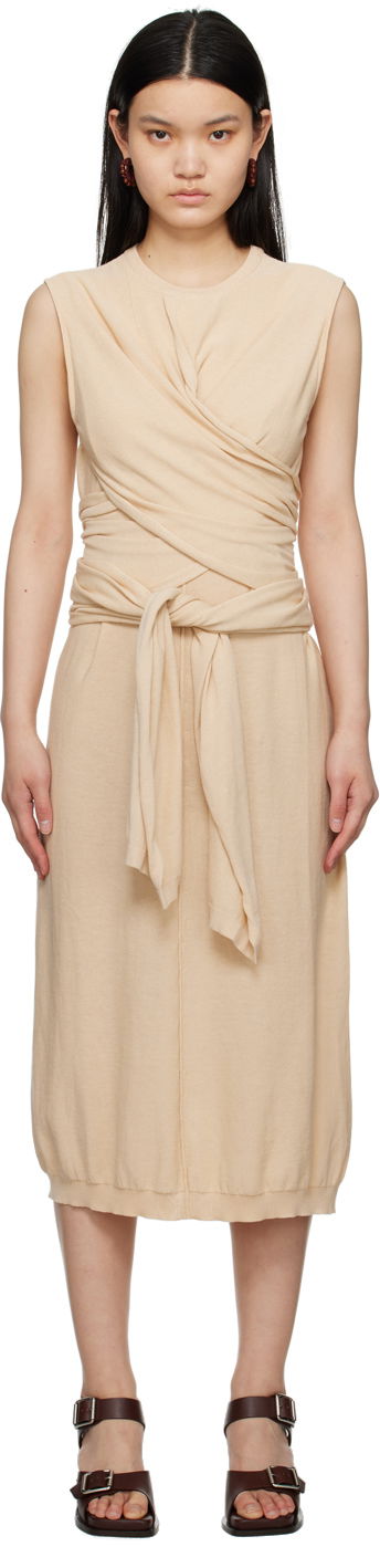 Obleke LEMAIRE Midi Dress With Knot Bež | DR1022 LK116