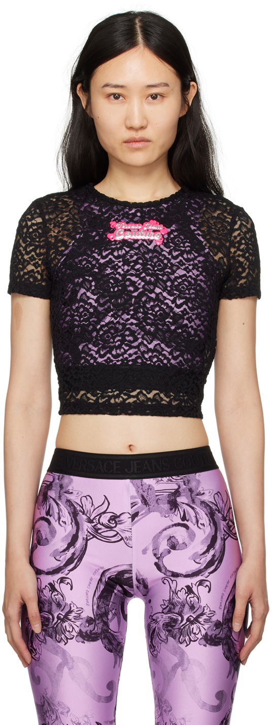 Krop-top Versace Patch T-Shirt Črna | E76HAH6B2_EJ0132
