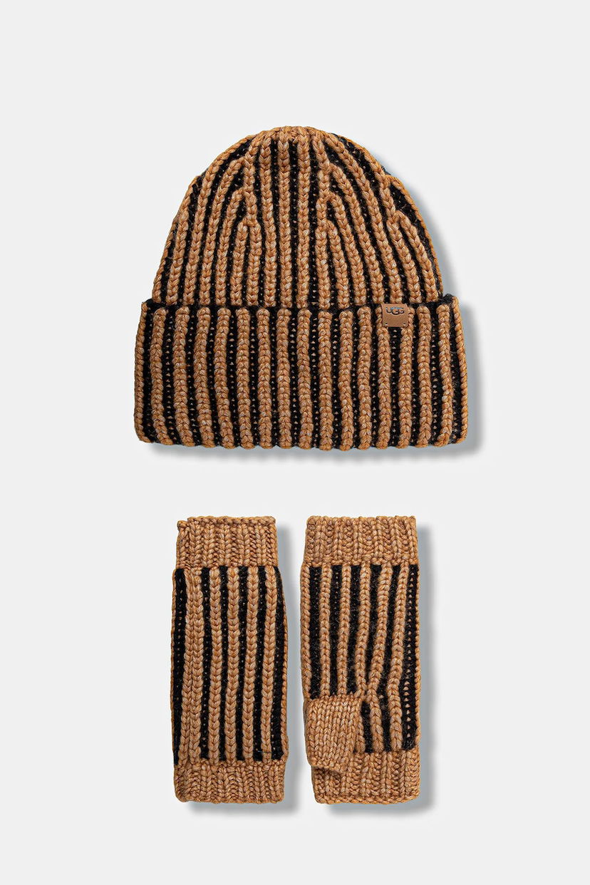 Modni dodatki UGG CHUNKY Knitted Striped Wool Blend Hat and Fingerless Gloves Set Večbarvna | 103605