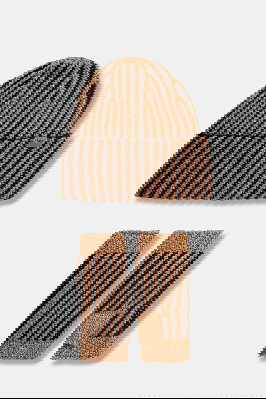 Modni dodatki UGG CHUNKY Knitted Striped Wool Blend Hat and Fingerless Gloves Set Večbarvna | 103605, 0