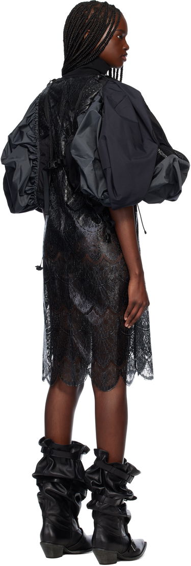 Obleke Junya Watanabe Junya Watanabe Scalloped Lace & Nylon Ripstop Midi Dress Črna | JO-O023-051-1, 2