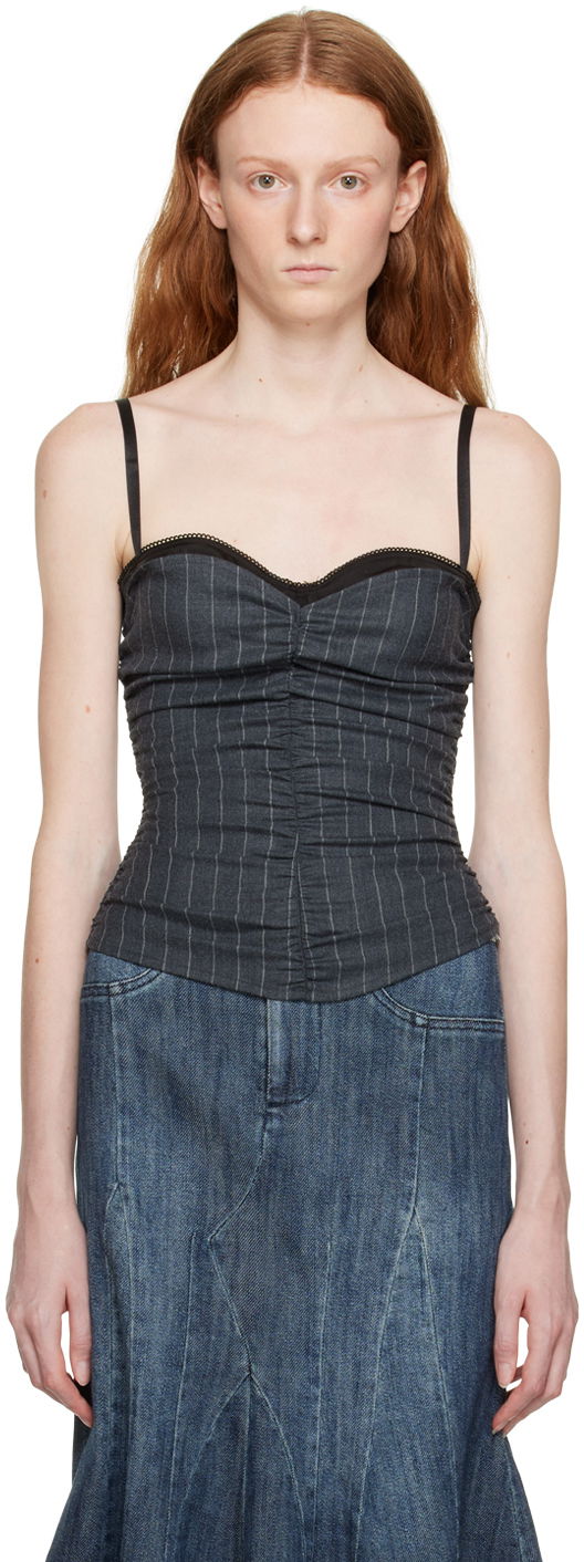 Majica brez rokavov Miaou Miaou Renzo Pinstriped Tank Top Siva | 7064PSWBRI