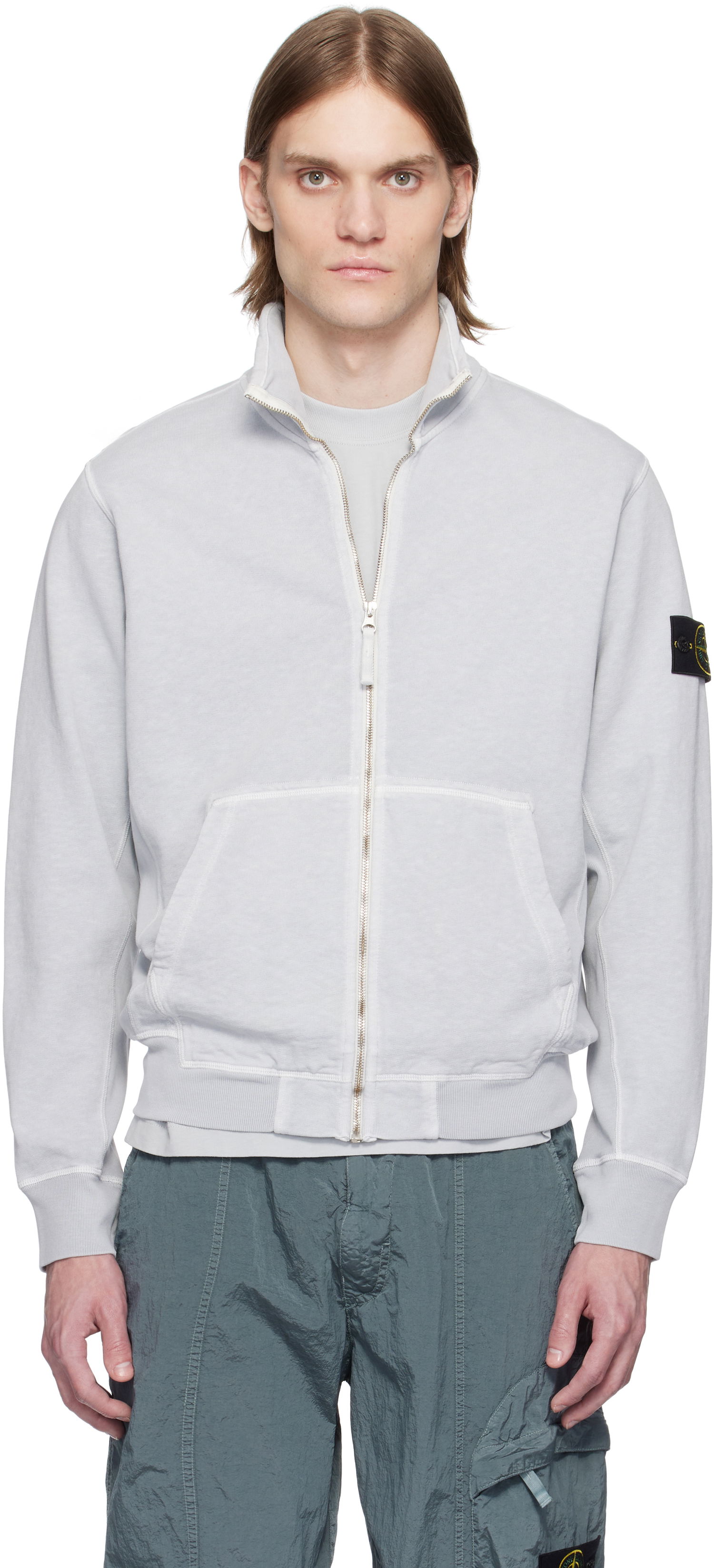 Pulover Stone Island Stone Island Fleece Sweatshirt with Zip Closure Siva | K1S15 6100022 S0060, 0