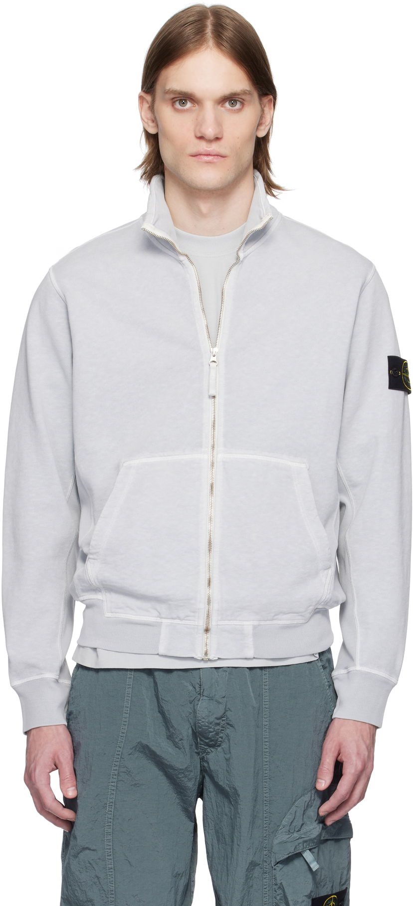 Pulover Stone Island Stone Island Fleece Sweatshirt with Zip Closure Siva | K1S15 6100022 S0060