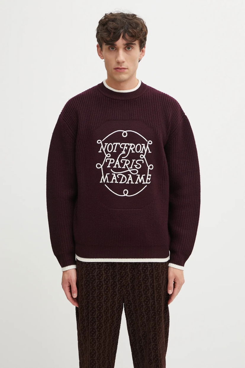 Pleteni pulover Drôle de Monsieur Slogan Ribbed Sweater Bordo | I.PO184.WO007