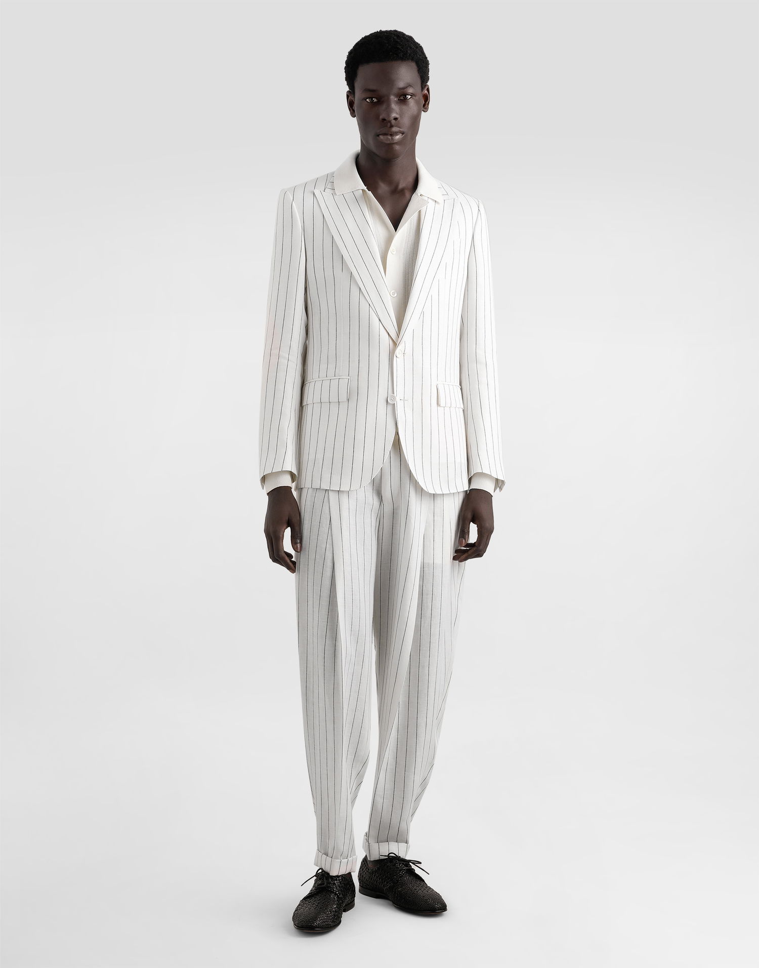 Jakna Dolce & Gabbana Dolce & Gabbana Single-Breasted Pinstripe Linen-Blend Jacket Bela | G2QS6TFR3F0S8052, 1