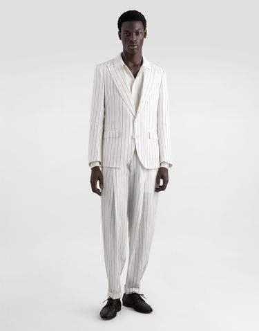 Jakna Dolce & Gabbana Dolce & Gabbana Single-Breasted Pinstripe Linen-Blend Jacket Bela | G2QS6TFR3F0S8052, 1