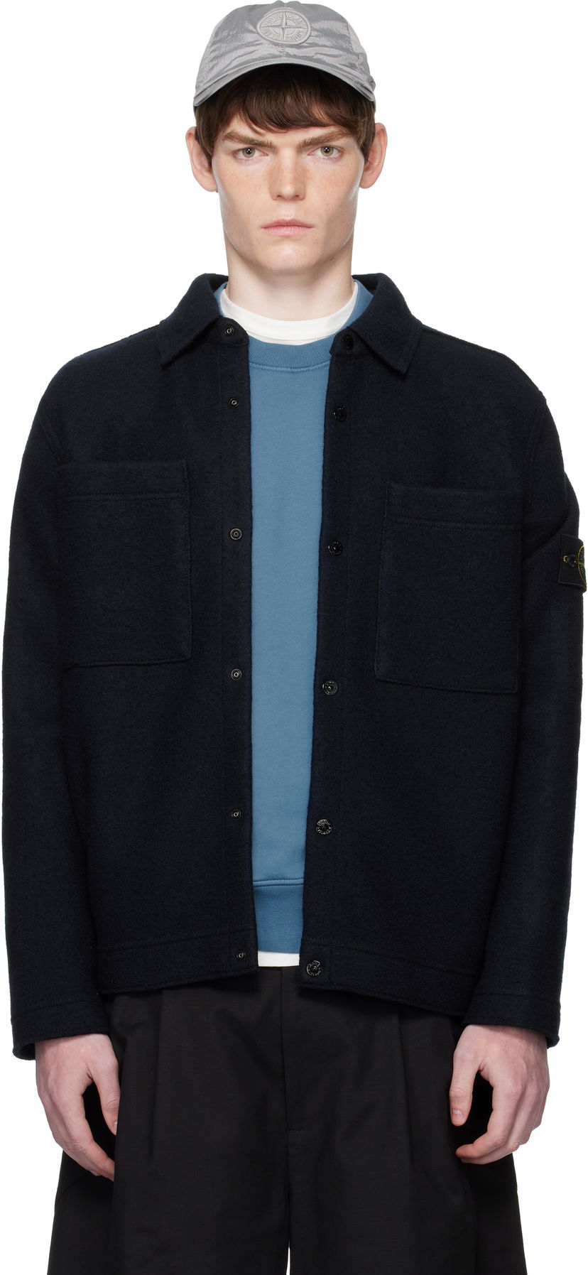Jakna Stone Island Stone Island Wool Overshirt Mornarica | K2S15 5100058 S0IN1