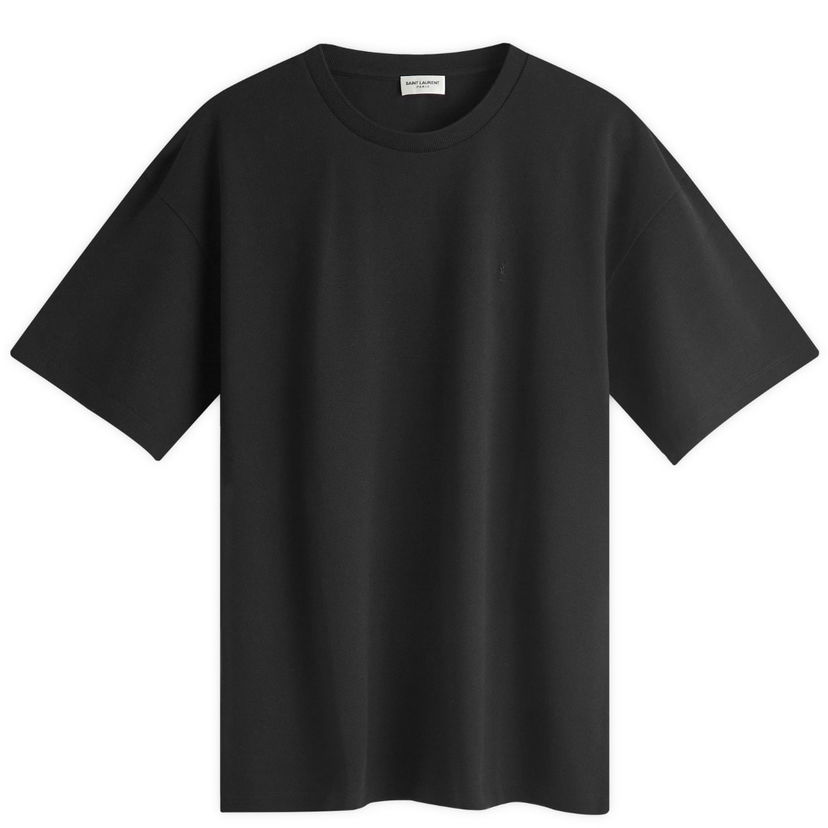 Majica Saint Laurent Pique Logo T-Shirt Črna | 781566-Y37HC-1000