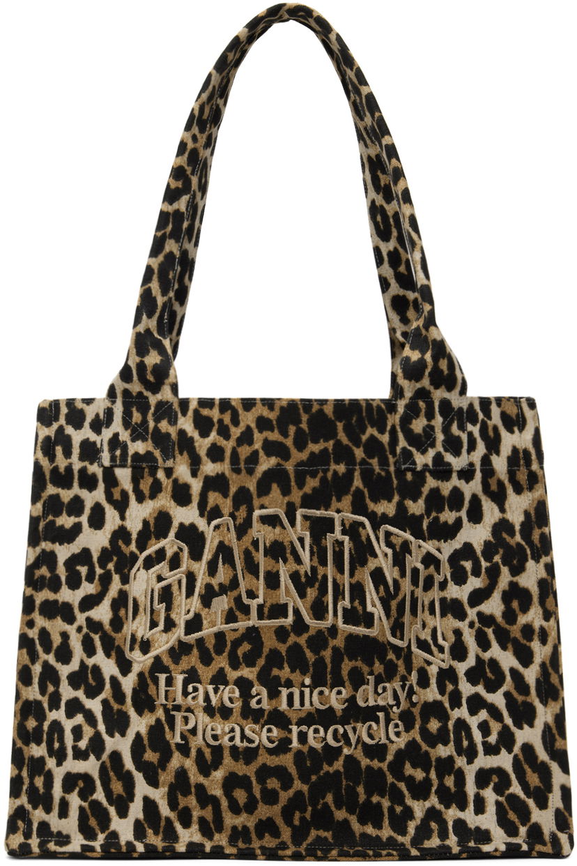 Tote bag GANNI Leopard Canvas Tote Bag Bež | A5807