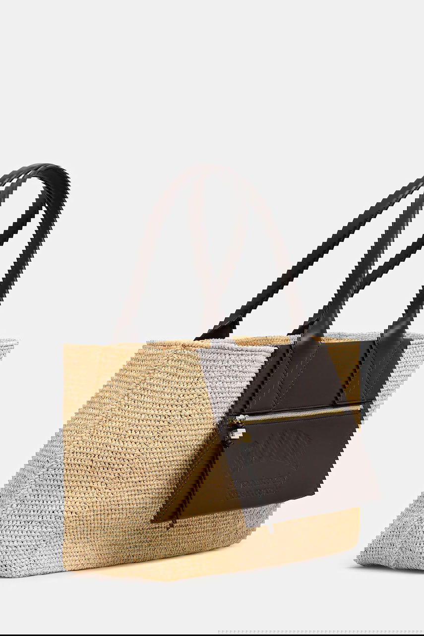 Tote bag GANNI GANNI Easy Shopper Medium Raffia Tote Bag Bež | A6823, 1