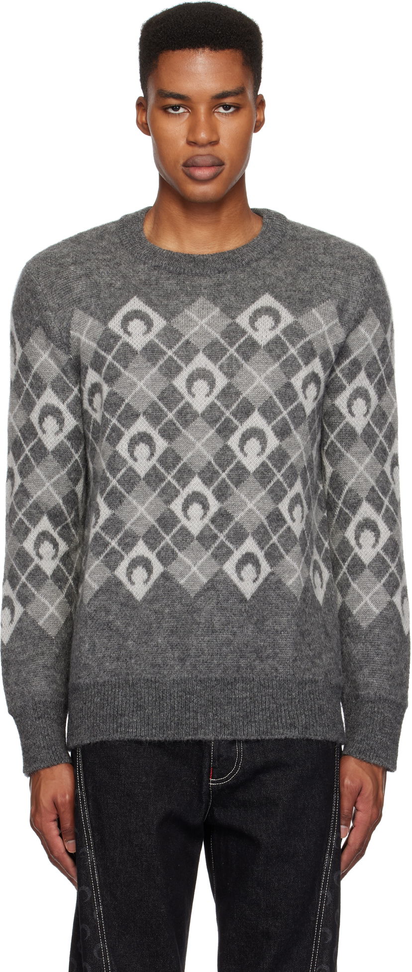 Pleteni pulover Marine Serre Argyle Knit Crewneck Sweater Siva | MTK016A CKNI0522