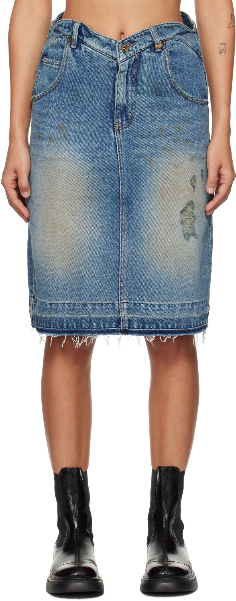 Krila We11done We11done Heart Denim Midi Skirt Modra | WD-DS3-24-333-W-BL