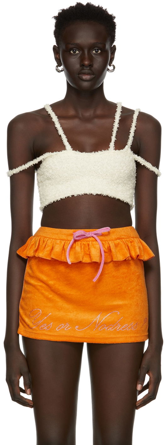 Majica brez rokavov GUIZIO Guizio Bouclé Strap Tank Top Bela | DGS21K820