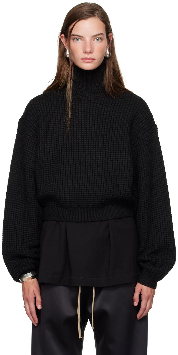Pleteni pulover Fear of God ESSENTIALS Cropped Turtleneck Sweater Črna | 192BT247320FW