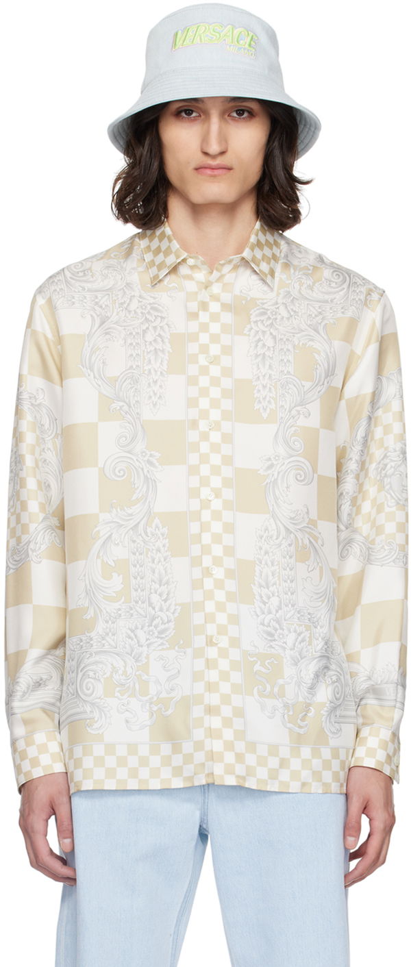 Srajce Versace Beige & White Medusa Contrasto Shirt Bež | 1012141_1A10777