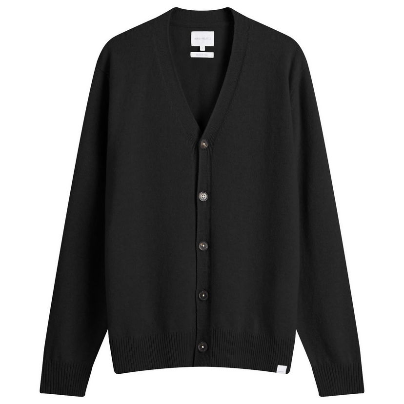 Pleteni pulover NORSE PROJECTS Standard Lambswool Knit Cardigan Črna | N45-0624-9999
