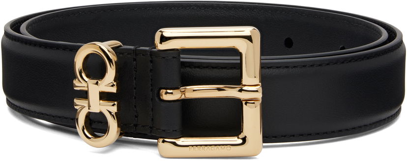 Pasovi FERRAGAMO Salvatore Ferragamo Double Gancini Fixed Belt Črna | 780415