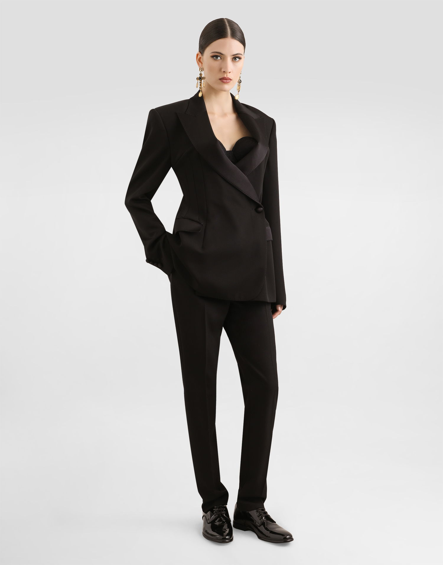 Jakna Dolce & Gabbana Dolce & Gabbana Double-breasted Wool Gabardine Tuxedo Jacket Črna | F297FTFU21EN0000, 1