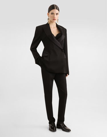 Jakna Dolce & Gabbana Dolce & Gabbana Double-breasted Wool Gabardine Tuxedo Jacket Črna | F297FTFU21EN0000, 1