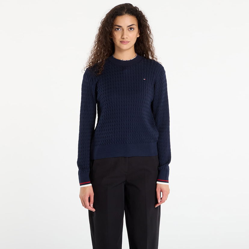 Pleteni pulover Tommy Hilfiger Tommy Hilfiger Cable Fine Knit Sweater Mornarica | WW0WW44993-0ZZ