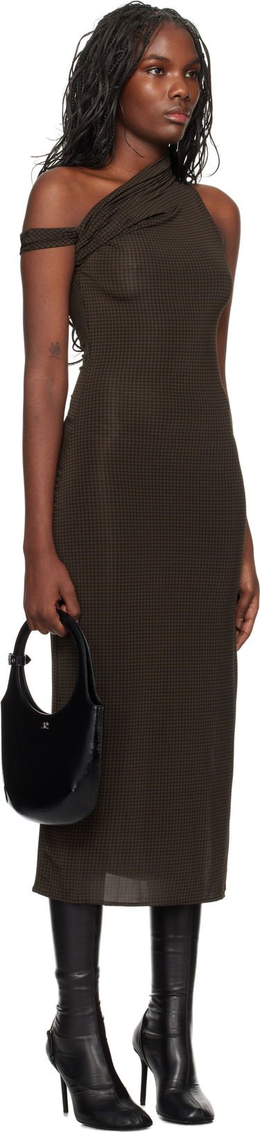 Obleke Courrèges Houndstooth Twist Midi Dress Rjava | 324JRO450PR0078, 1