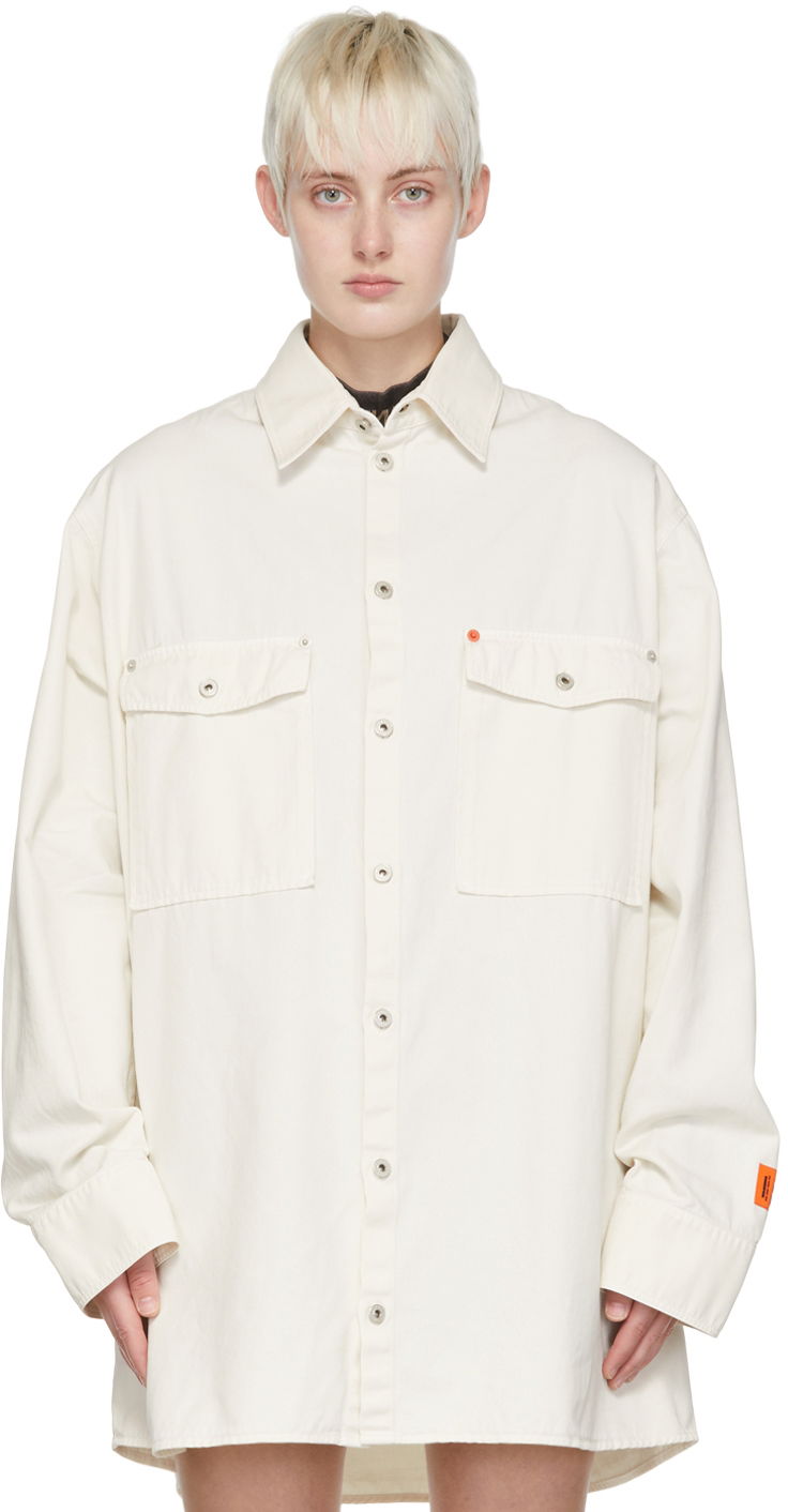 Srajce HERON PRESTON Heron Preston Cotton Oversized Shirt Bela | HMGA031S22FAB0010300