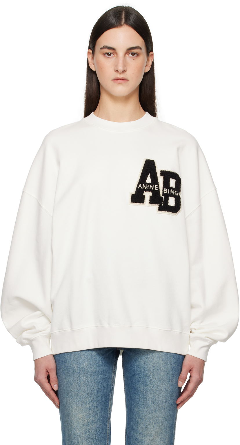 Pulover Anine Bing Anine Bing Miles Oversized Letterman Sweatshirt Bela | A-08-10074-OFW1