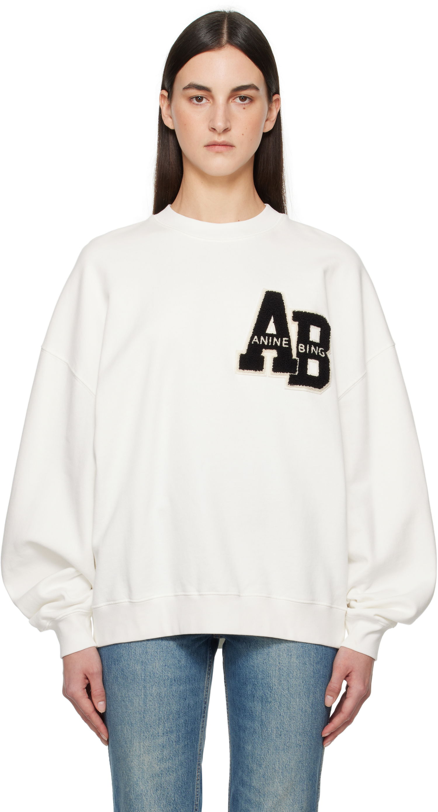 Pulover Anine Bing Anine Bing Miles Oversized Letterman Sweatshirt Bela | A-08-10074-OFW1, 0