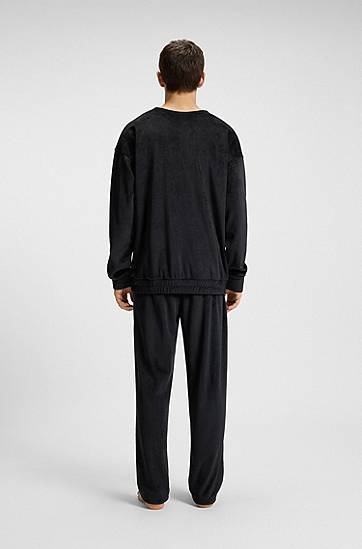Trenirka BOSS Ribbed-velvet Drawstring Tracksuit Bottoms with Stacked Logo Label Črna | 50549838, 1