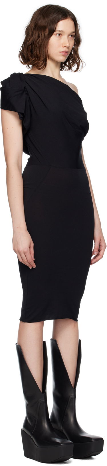 Obleke Rick Owens Concordians Twist One-Shoulder Midi Dress Črna | RP02E4521 JN, 1