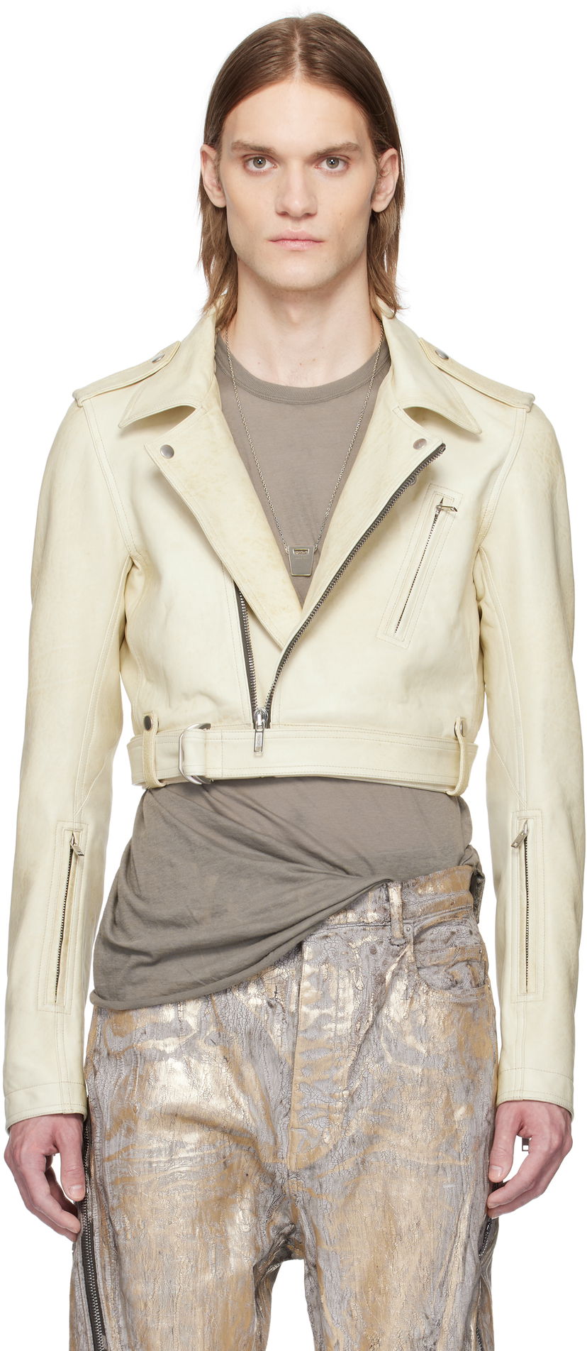 Jakna Rick Owens Rick Owens Hollywood Cropped Stooges Leather Jacket Bela | RR01E5707 LBH